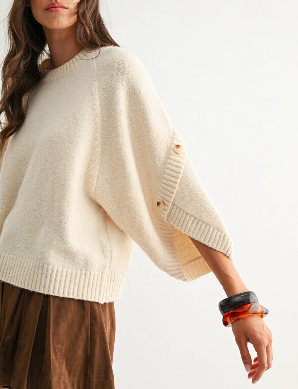 Buzo Dolman Tejido Con Botones BEIGE CLARO
