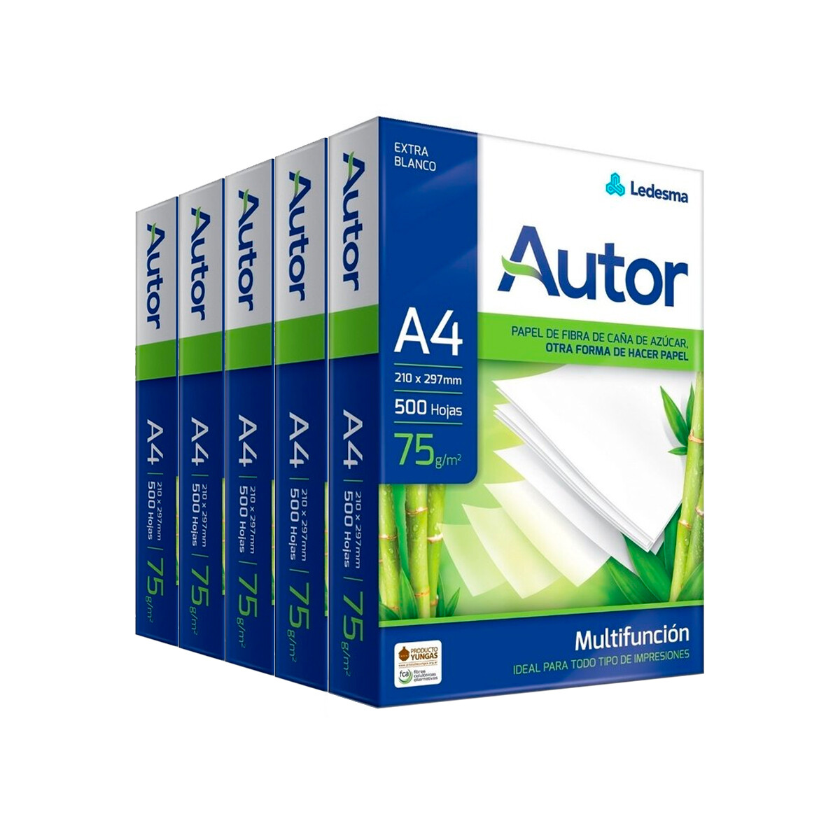 Pack x5 Resma hojas A4 Autor 75 grs - BLANCO 