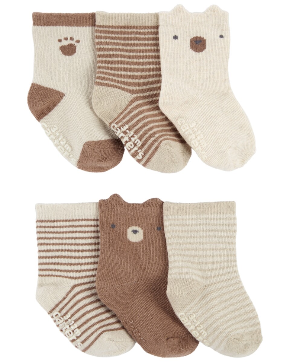 Pack seis pares de medias de algodón, diseño oso 