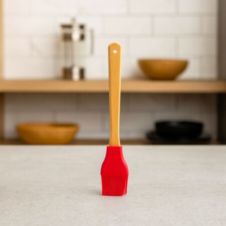 PINCEL DE COCINA SILICONA Y BAMBU MOR Rojo