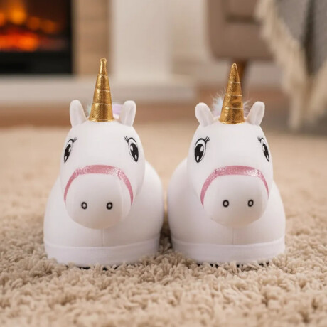 Pantuflas Unicornio Suaves y Calentitas para Niños y Adultos Blanco