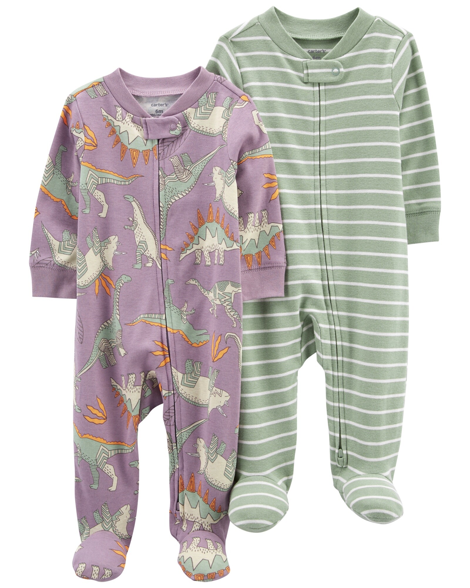 Pack dos pijamas de algodón con pie y doble cierre Sin color