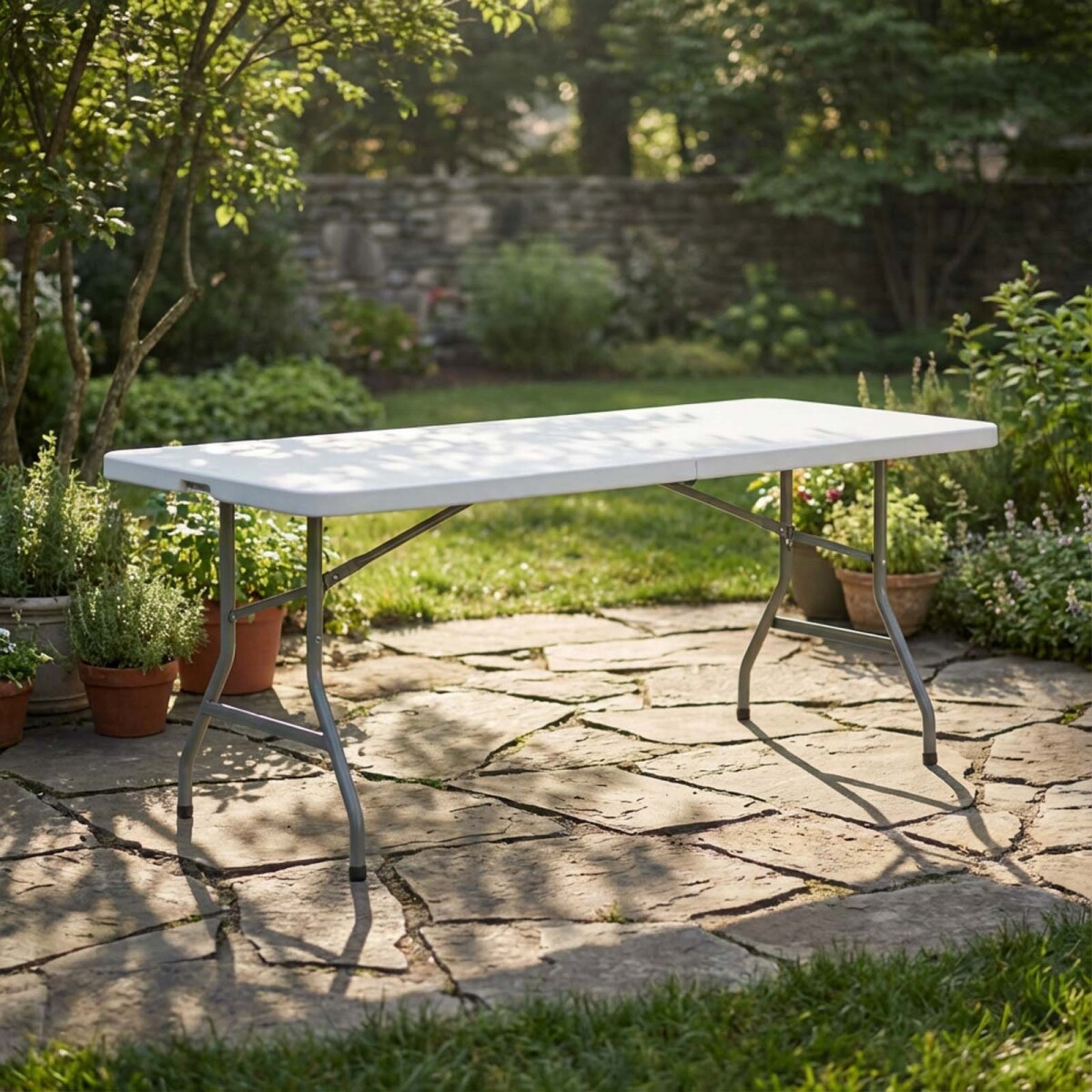 MESA PLEGABLE - POLIETILENO-Y-METAL BLANCO BAGAN 