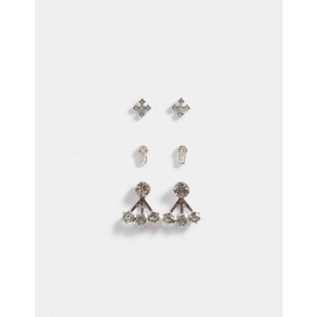 Set De Aros Bañados En Plata Plateado