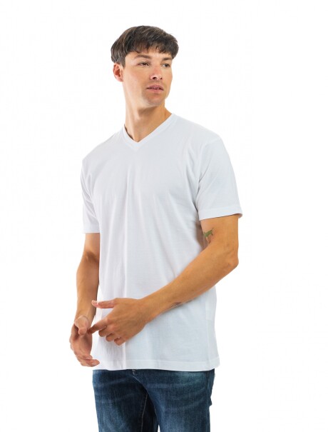 Remera Algodón Cuello V Blanco