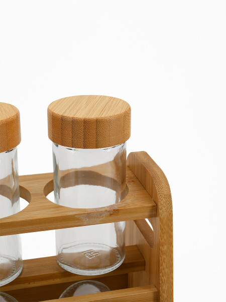 CONDIMENTERO SET 8PCS C/ SOP. BAMBOO TRANSPARENTE