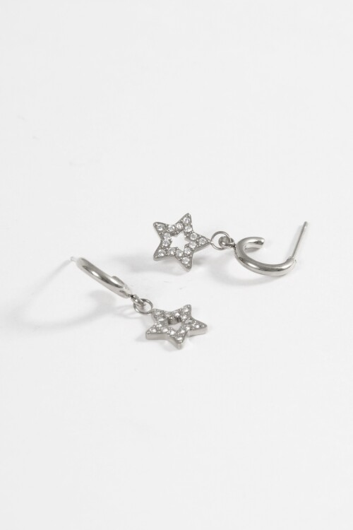Aros dije estrella strass acero plateado