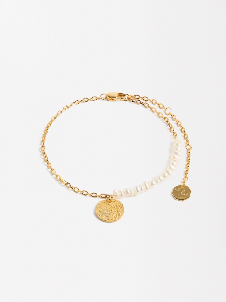 Pulsera Con Perlas De Agua Dulce - Plata De Ley 925 dorado