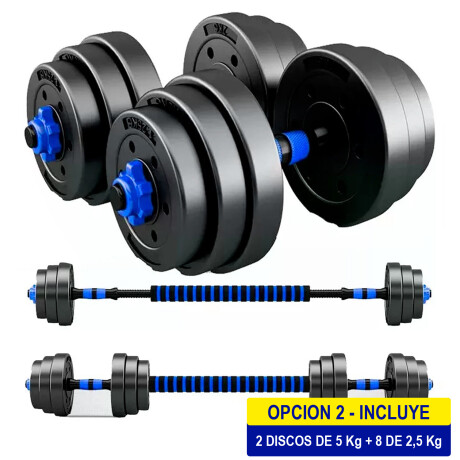 Set 2 Mancuernas + Barra 3en1 + 30kg Disco Pesa PVC Cmb001236
