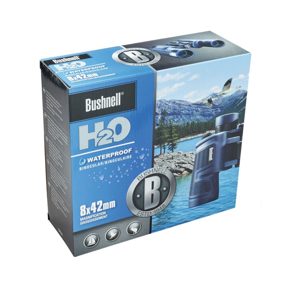 Binoculares Bushnell H2O 8x42 mm – Negro, BAK-4, Waterproof con tapas ópticas integradas BUSHNELL - BINOCULAR - H2O 8X42 MM  NEGRO BAK-4 CON TAPA OPTICAS INTEGRADO
