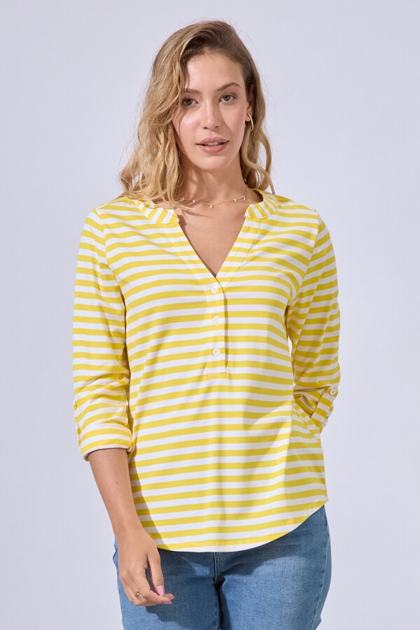 Remera Algodon Escote V AMARILLO