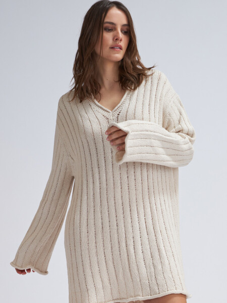 Sweater de punto acanalado Crudo
