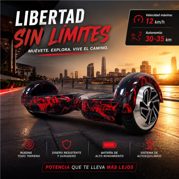 Skate Patineta Eléctrica 6.5" Rp600b Con Música + Luces Led SKATE 6.5 NEGRO Y ROJO RP600B