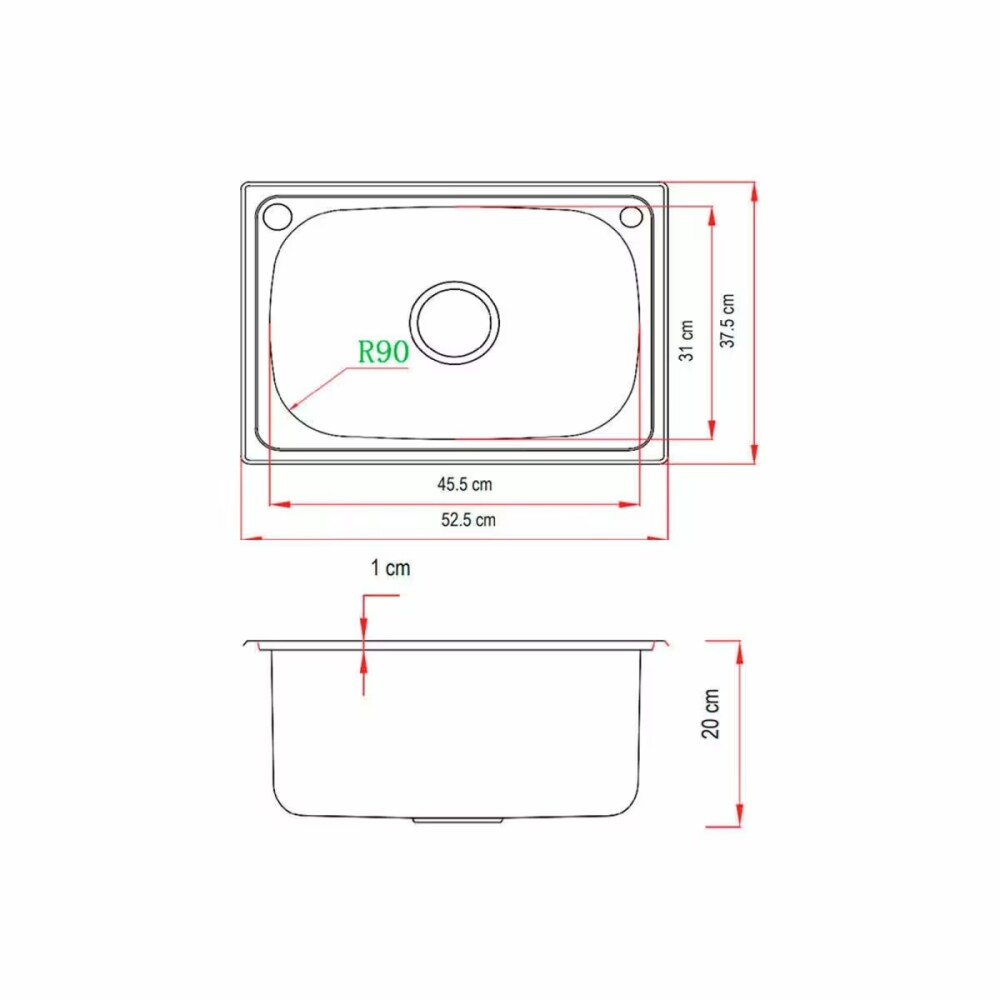 Pileta simple cocina acero inox. 201 con Válvula Pileta Simple Cocina Acero Inox. 201 Con Válvula