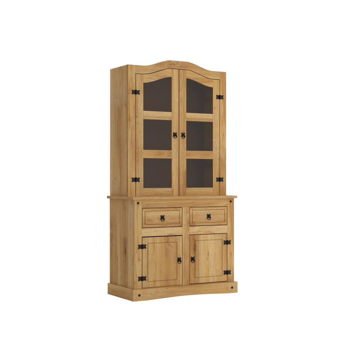 Cristalero Con Alzada Madera 4 Puertas 2 Cajones Miel Imp 