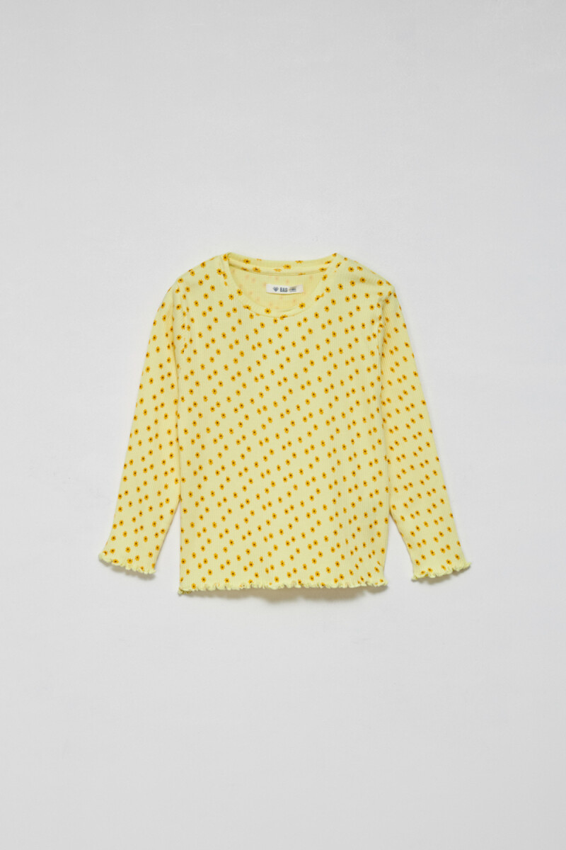 Camiseta manga larga en rib - Flores - Amarillo 