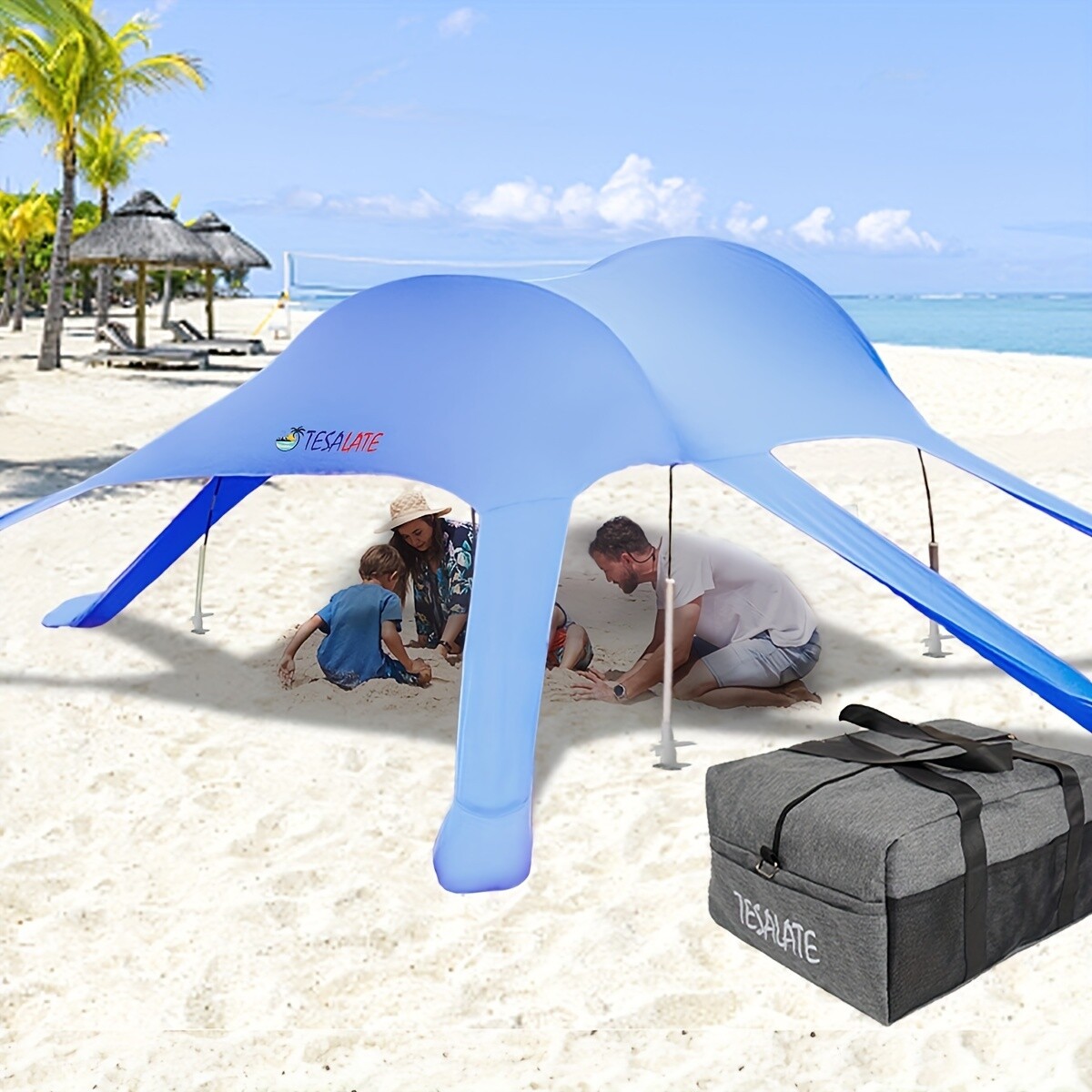 Gazebo carpa de playa, 6 patas - Celeste 