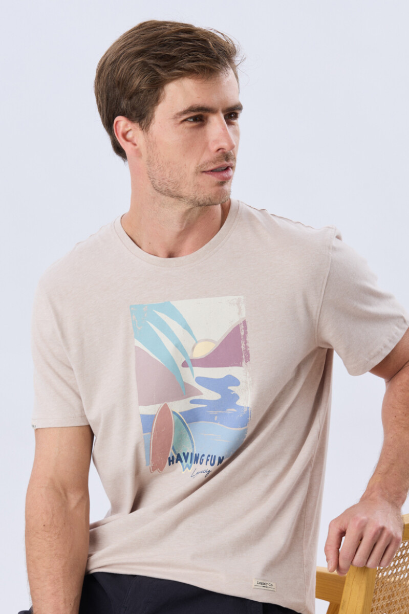 REMERA ESTAMPADA DE ALGODÓN - Beige 