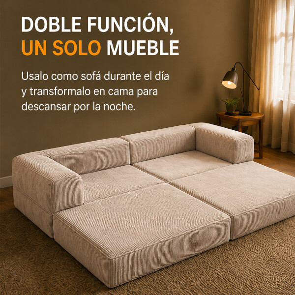 Sofá Sillón Cama ComboHome Teddy Premium 3 Cuerpos Corderoy Marrón 1