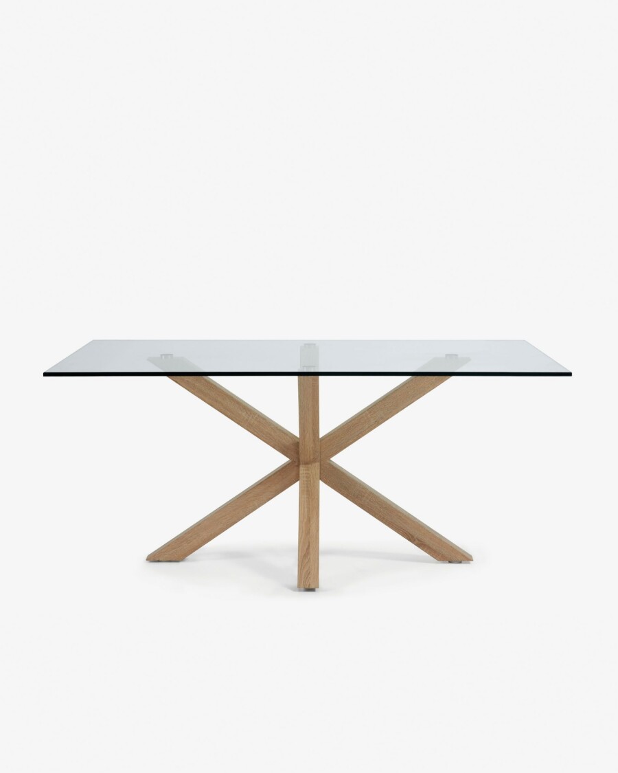 Mesa Argo 180 x 100 cm cristal patas de acero efecto madera