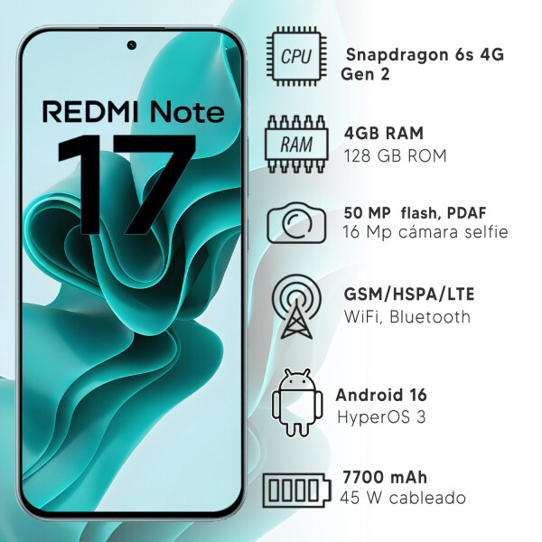 Xiaomi Note 17 4/128gb 4g CEL XIAOMI NOTE 17 4G 4/128GB TURQUESA
