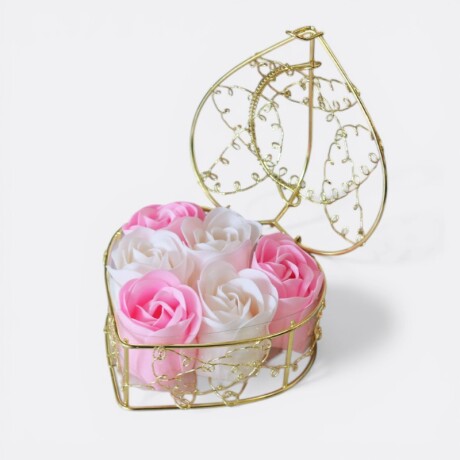 Set Arreglo De Jabones X6 - Caja Corazón Rosa Blanco