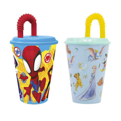 Vaso Plástico con Pajita Retráctil Disney Spiderman Surtido 430 ml U
