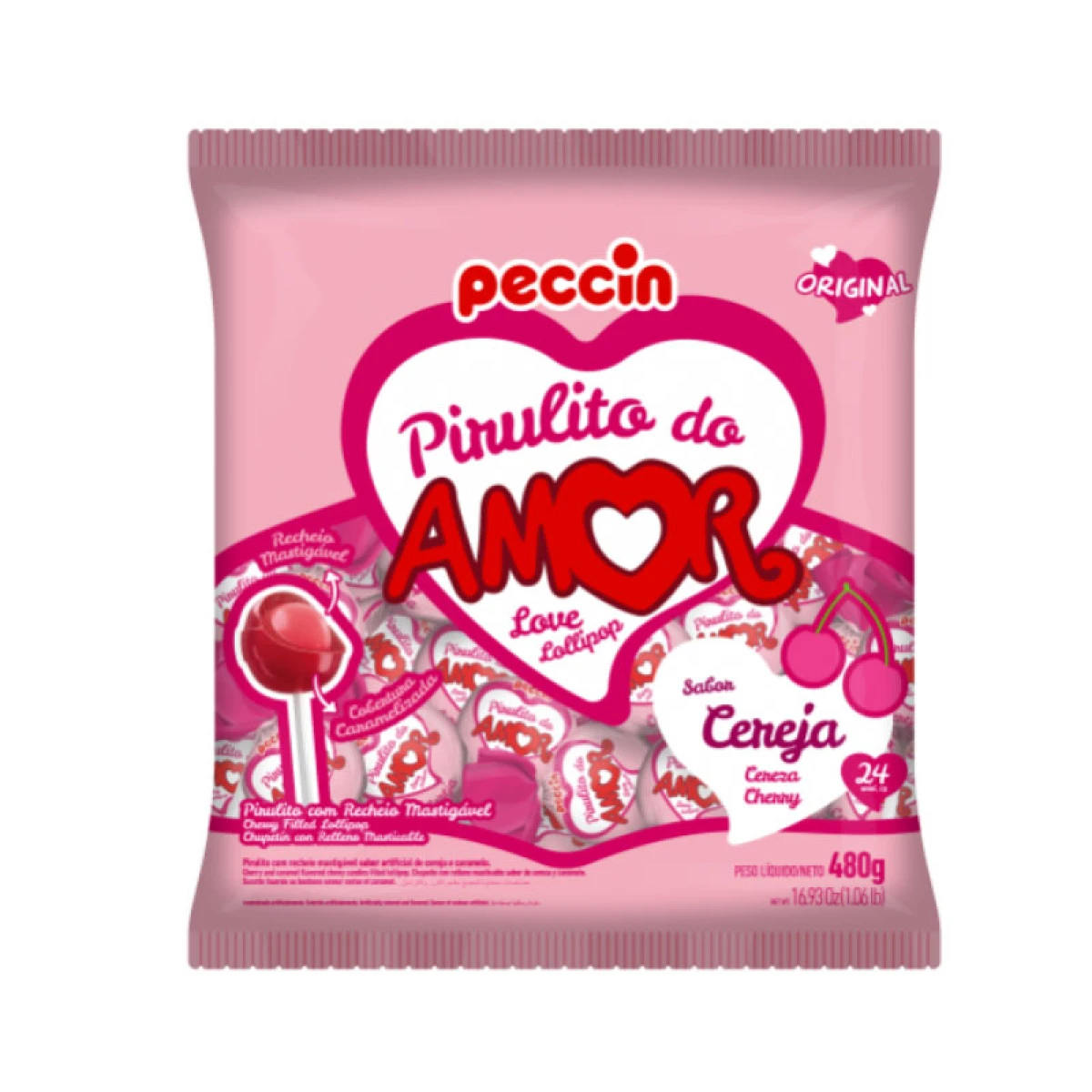 Chupetín PECCIN AMOR X 24 480Grs - Cereza 