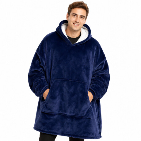 Buzo Canguro Oversize Manta Polar Afelpada Corderito Capucha Azul