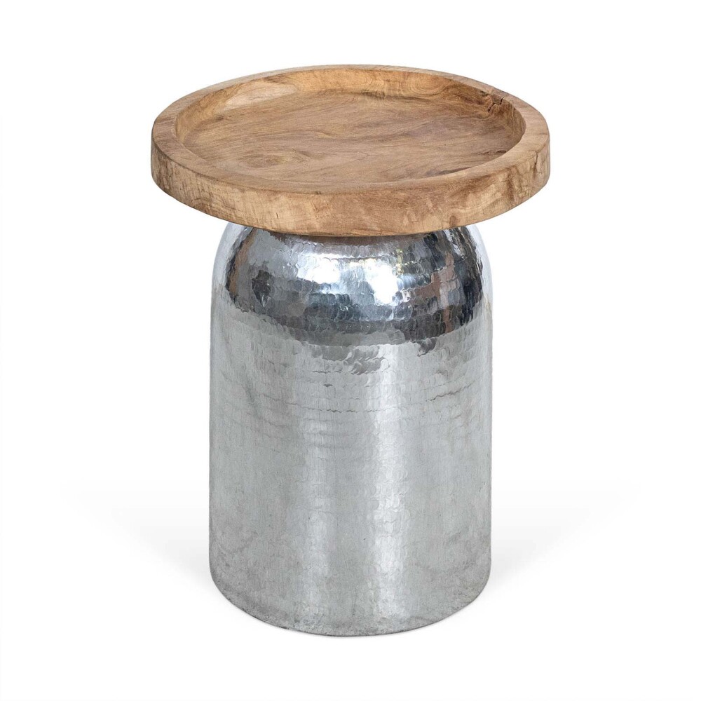 MESA LATERAL SMALL MADERA-Y-ALUMINIO GRIS SILVER PLATA