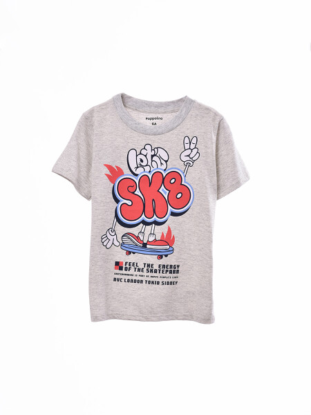 REMERA ESTAMPADA GRIS MELANGE M