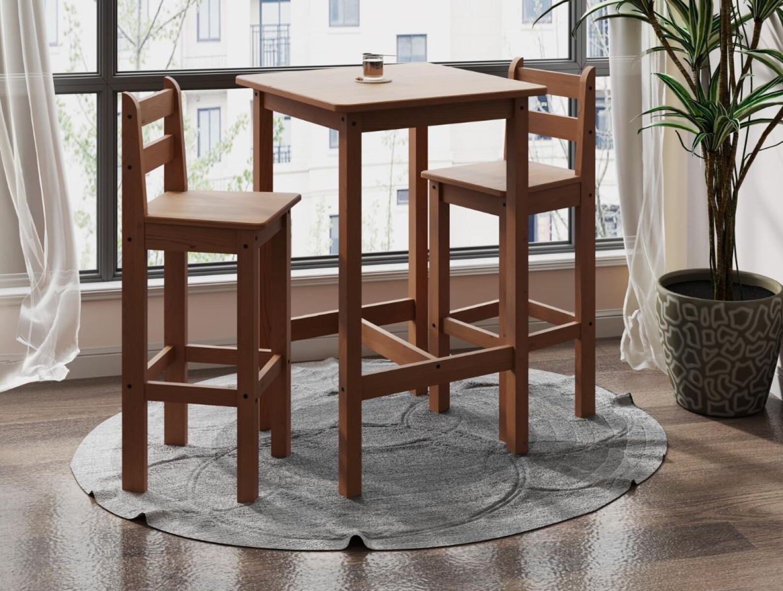 Desayunador Con 2 Banqutas Varniz Nogueira DSY2V SMGB 