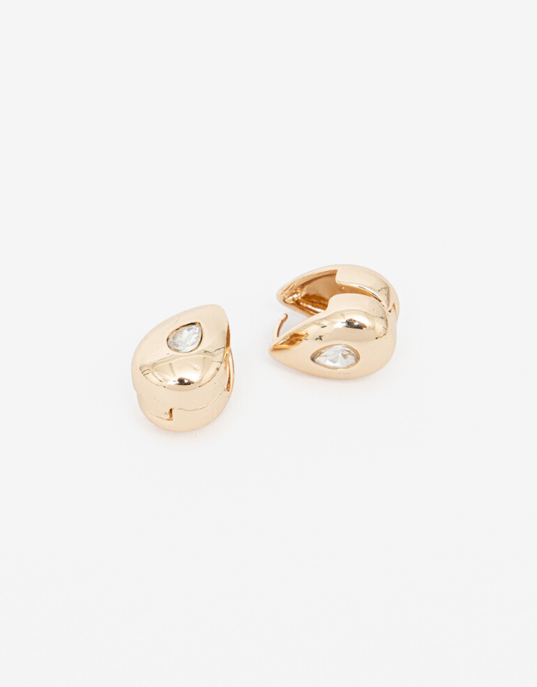 Aros Colgantes Cortos Metal Aros Colgantes Gota Strass - Dorado