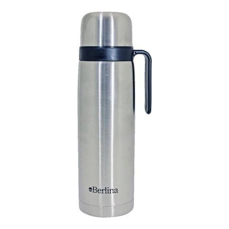Termo plateado Berlina 1 litro con Media Asa Pico Cebador Gris