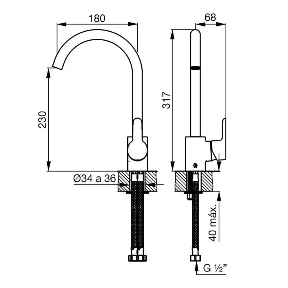 Grifería de cocina Monocomando de mesada FV Puelo Cromo Grifería De Cocina Monocomando De Mesada Fv Puelo Cromo