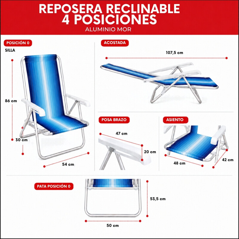 Set x2 Silla reclinable 4 posiciones aluminio AZUL