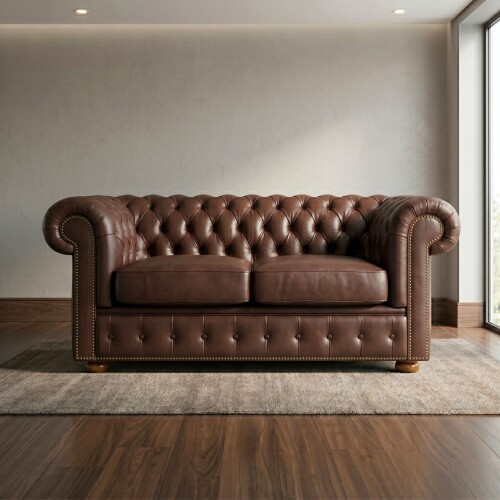 Sillón 100% Cuero - 2 Cuerpos - Chesterfield Caramelo