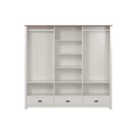 Ropero 3 puertas corredizas 3 cajones Madera maciza Blanco