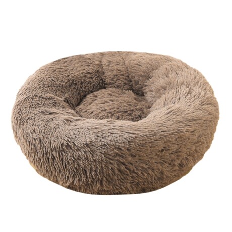 Cama Cucha Puff Redondo 80cm De Felpa P/ Mascotas Perro Gato Beige Oscuro