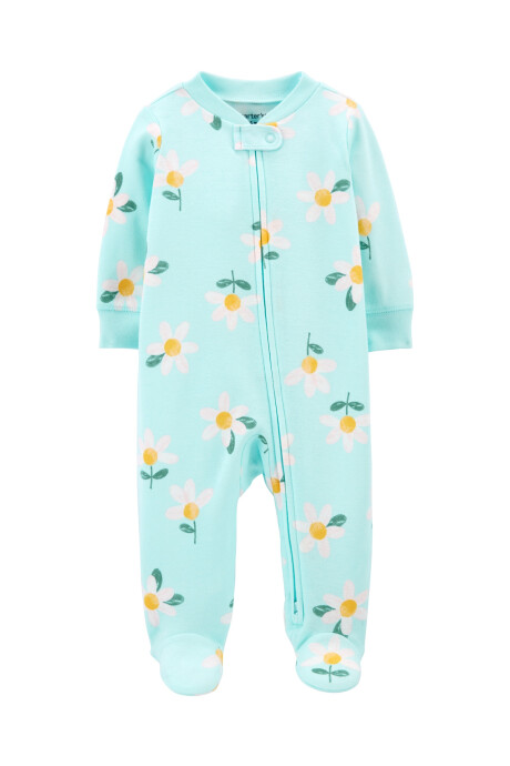 Pijama una pieza de algodón, con pie, diseño floral Sin color