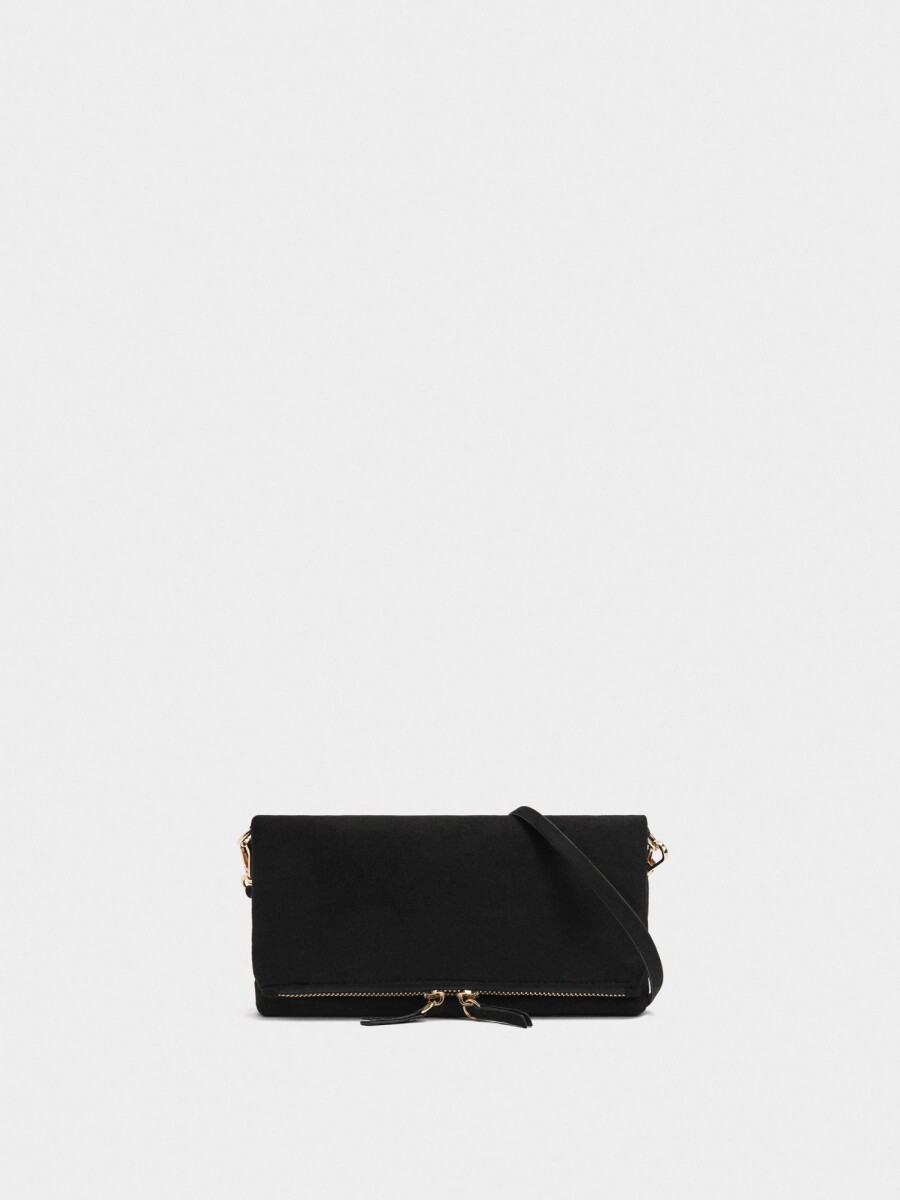 Bolso Bandolera Efecto Piel Con Solapa negro
