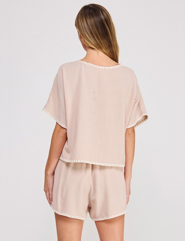 Short Lino Detalle Bordado BEIGE