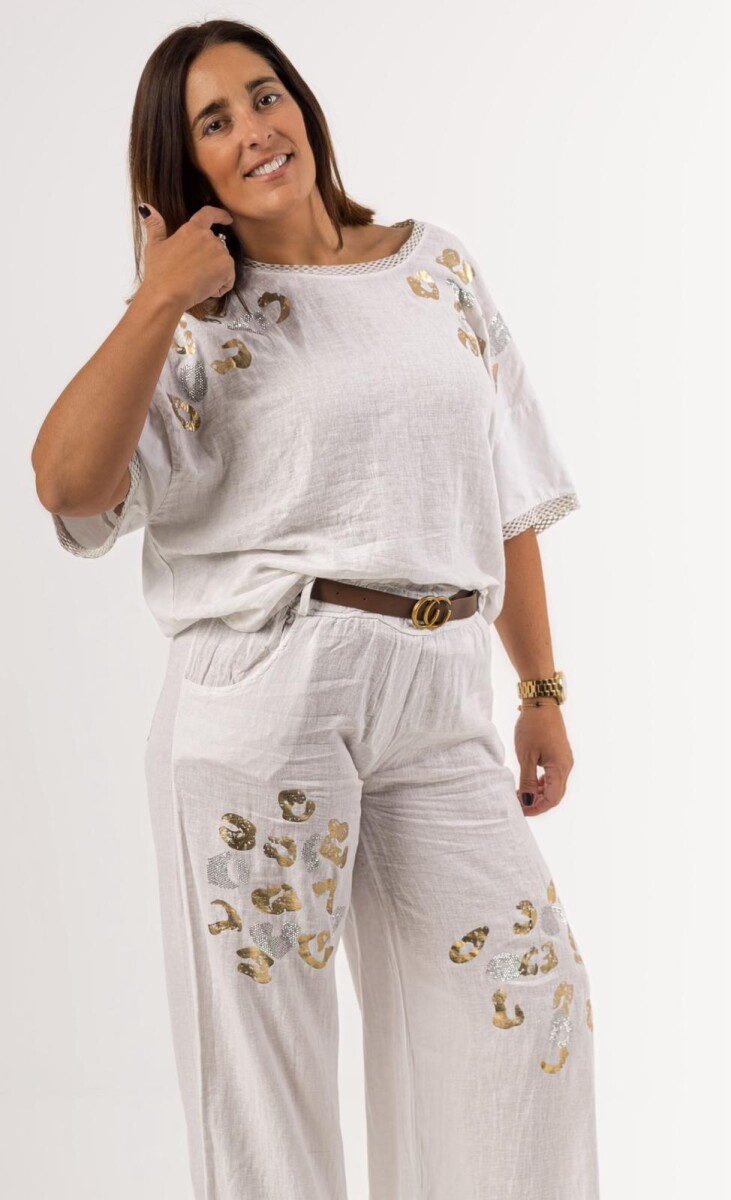Conjunto de lino con print dorado 