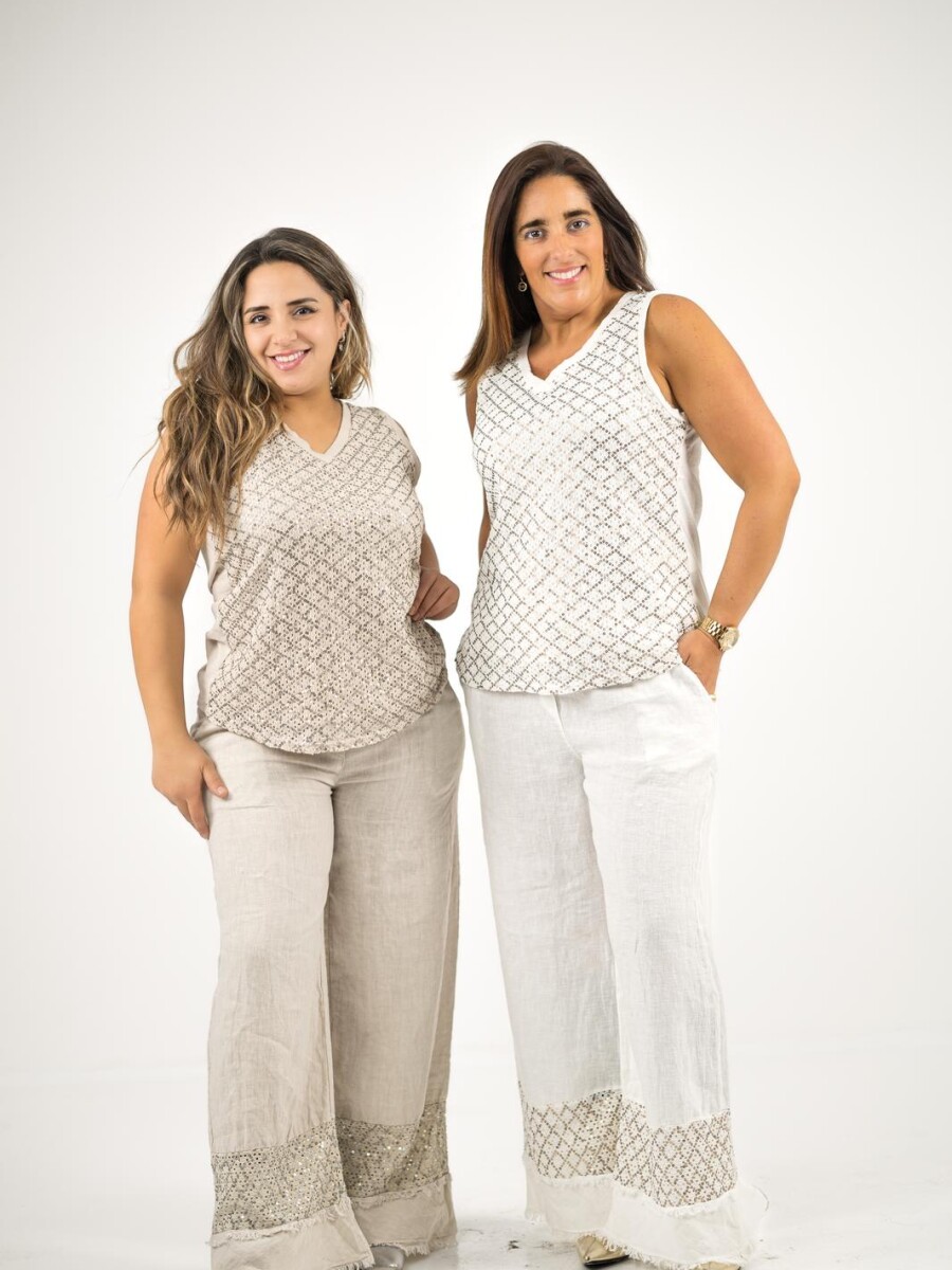 Musculosa con lentejuelas Beige