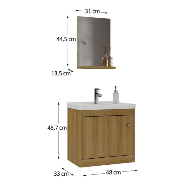 MUEBLE DE BAÑO SUSPENDIDO 50 CM CON MESADA Y ESPEJO - MIEL MUEBLE DE BAÑO SUSPENDIDO 50 CM CON MESADA Y ESPEJO - MIEL