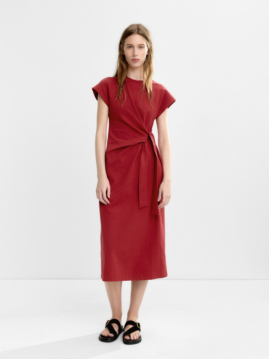 Vestido Drapeado Con Lazo burdeos