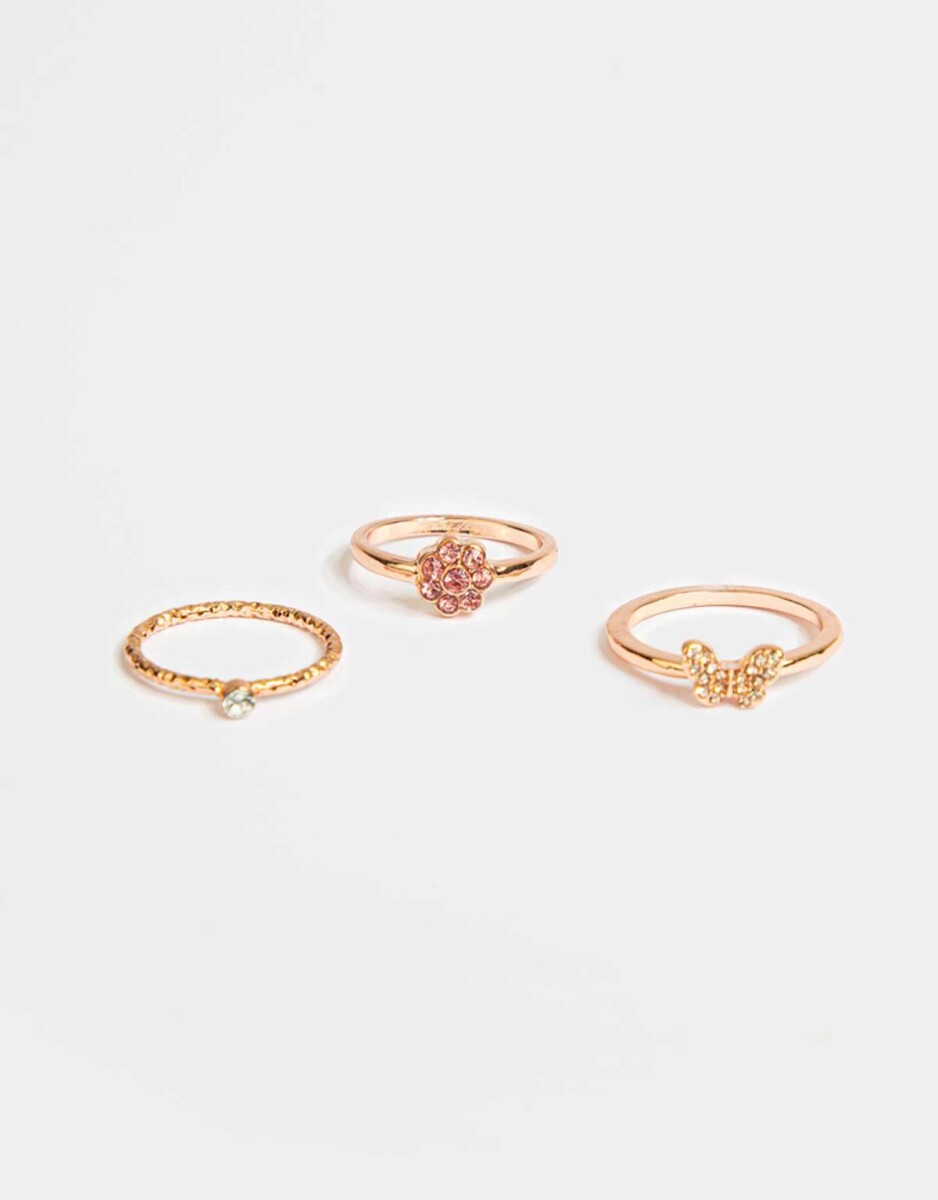 Set De Anillos Con Strass - Dorado 