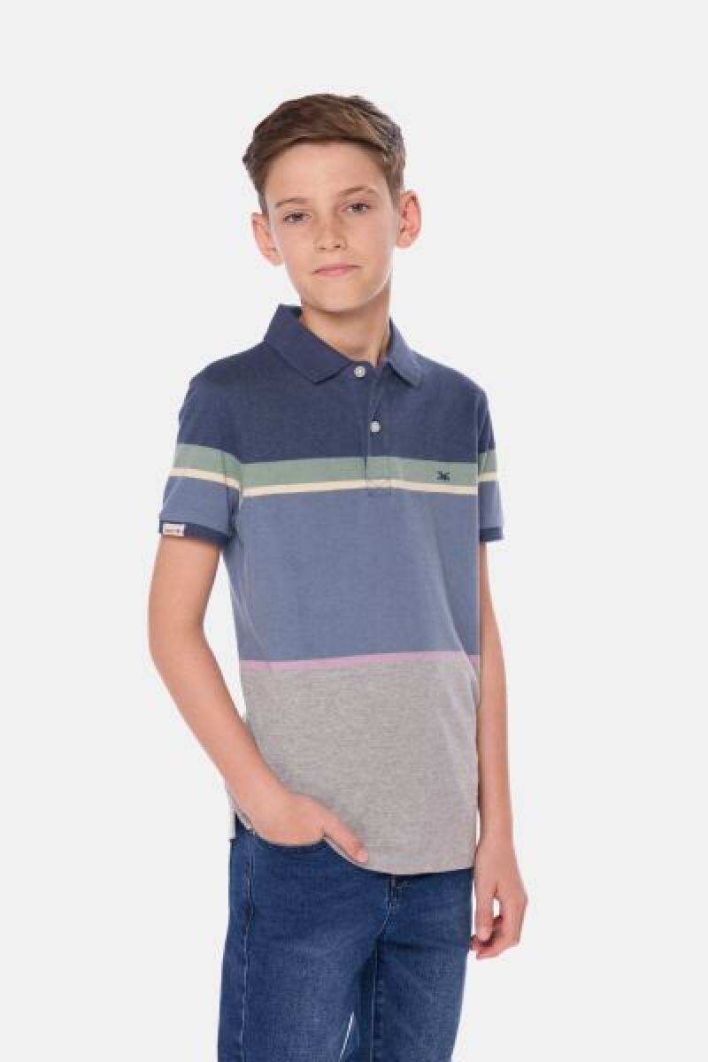REMERA POLO RAYADA - Azul 