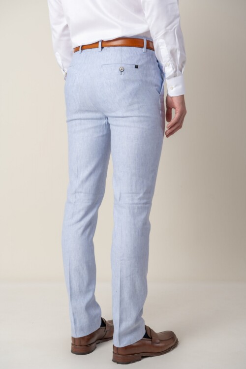 Pantalón Herringbone de lino Celeste