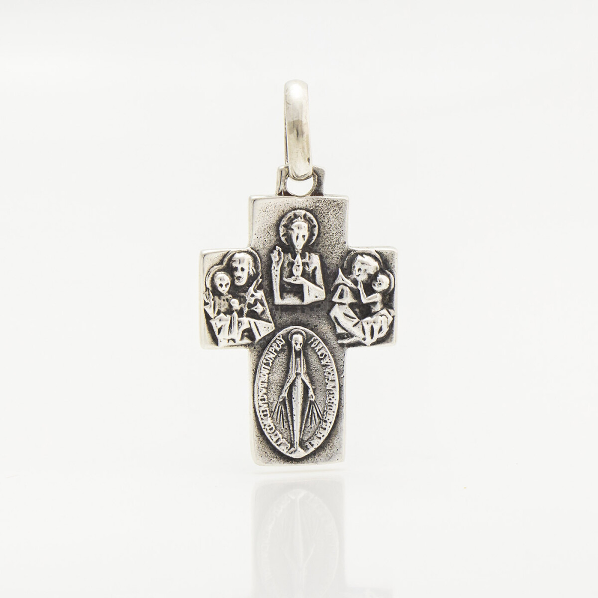 Cruz religiosa de plata 900 con imágenes, 3cm*2cm. 